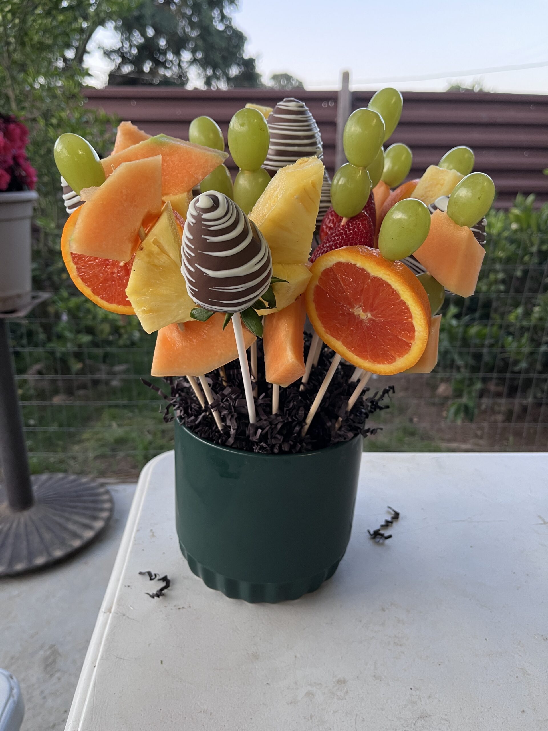 Fruit arrangement in a decorative bowl