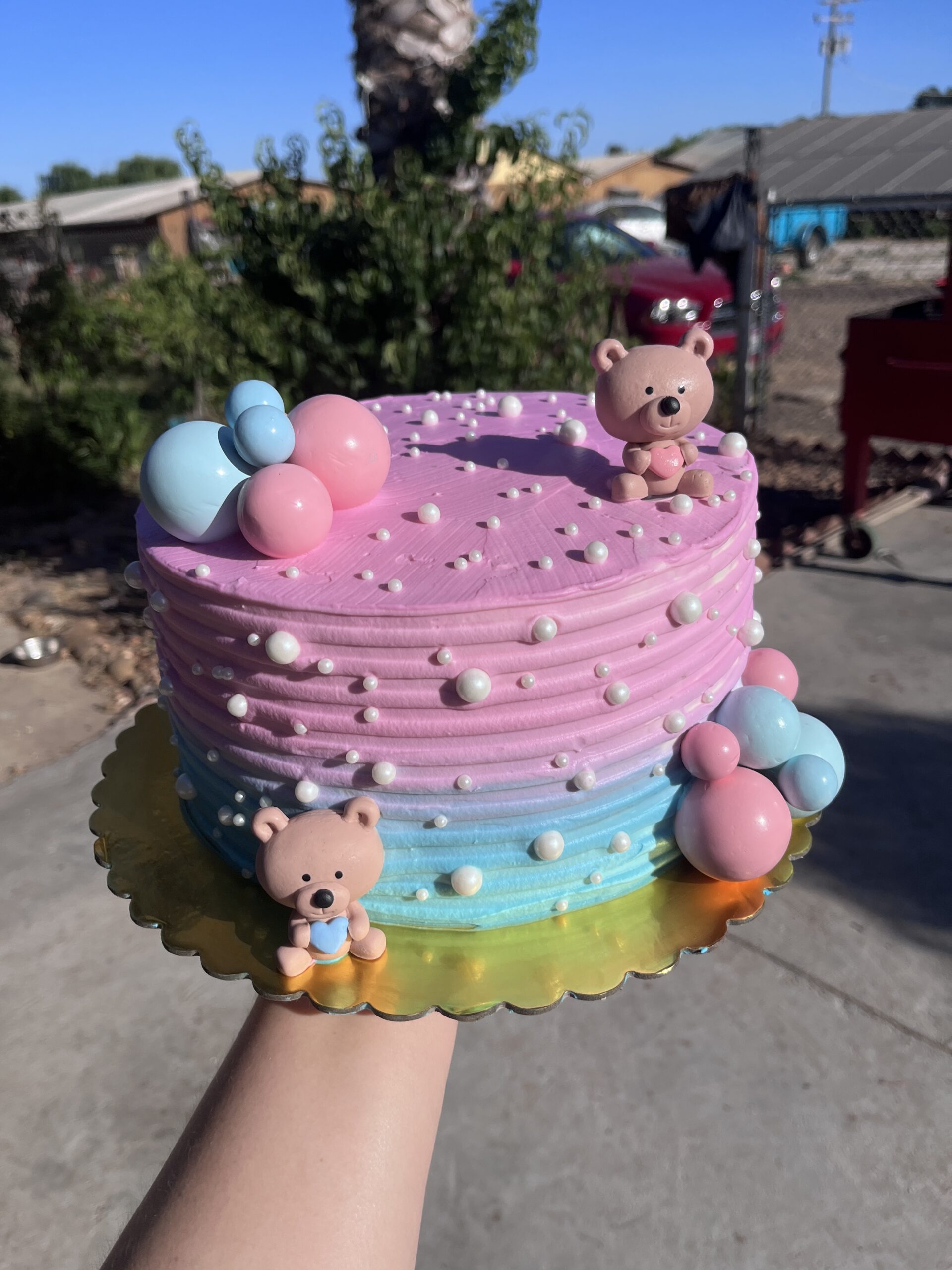 Pink and blue decorative balloon arrangement
